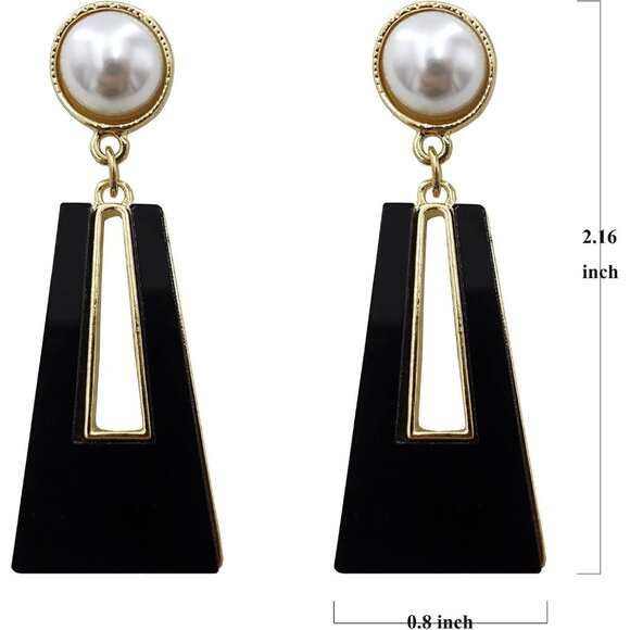 Black A Sparkly Geometric Dangle Drop Statement Jewelry Earrings for Women - Picture 4 of 5